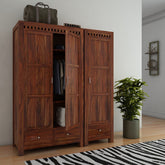 Amer Solid Sheesham Wood Wardrobe Set (Natural Finish)